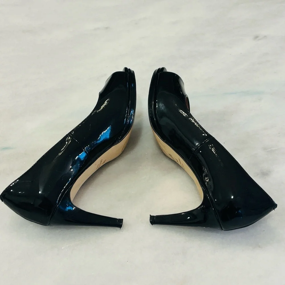 Cole Haan 2 Pairs 360 Drado Nude Black Patent Leather Peep-Toe Heels Size 7.5